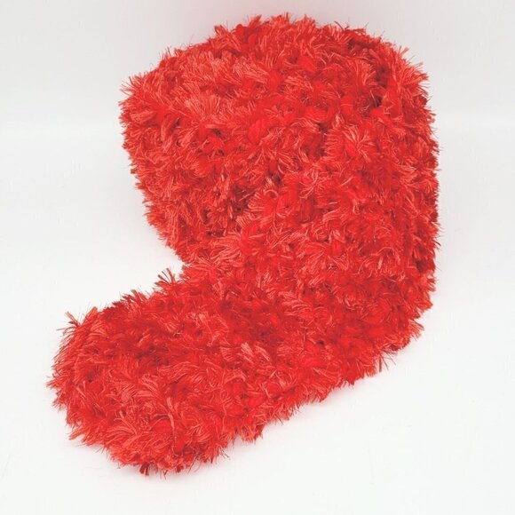 Red Winter Scarf Satin Boa Yarn Fuzzy Warm Holidays Winter Handmade Crochet - Picture 1 of 9